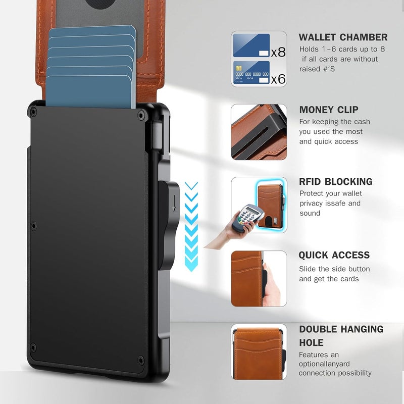 umoven محفظة للرجال - مع مشبك نقود جلد رقيق حامل بطاقات ائتمان مانع RFID محفظة قابلة للطي بسيطة (جلد الطبقة العليا - بني سينا) - Image 3